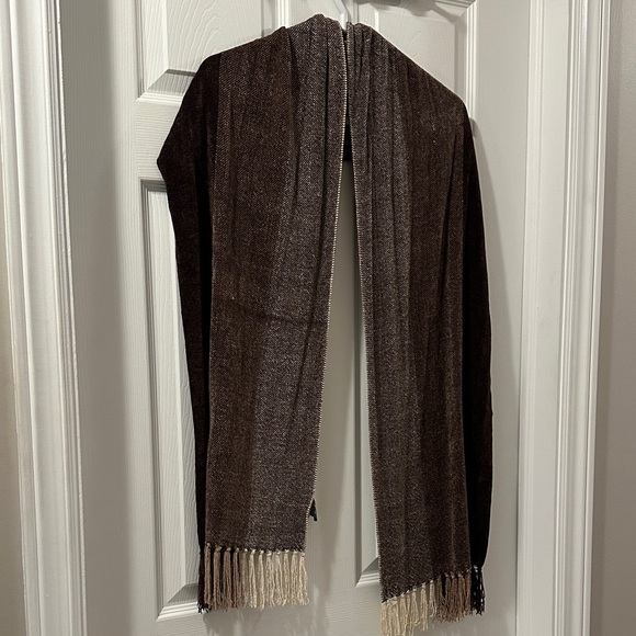 Daniel Brown and Cream Chenille Fringed Scarf - Picture 3 of 5